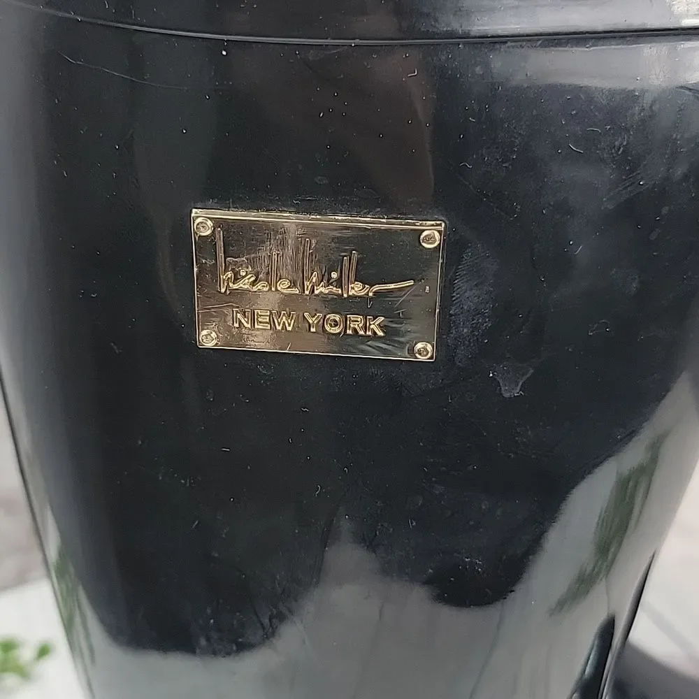 Nicole Miller Rainy Day Shiny Black Waterproof Boots Womens Size 10